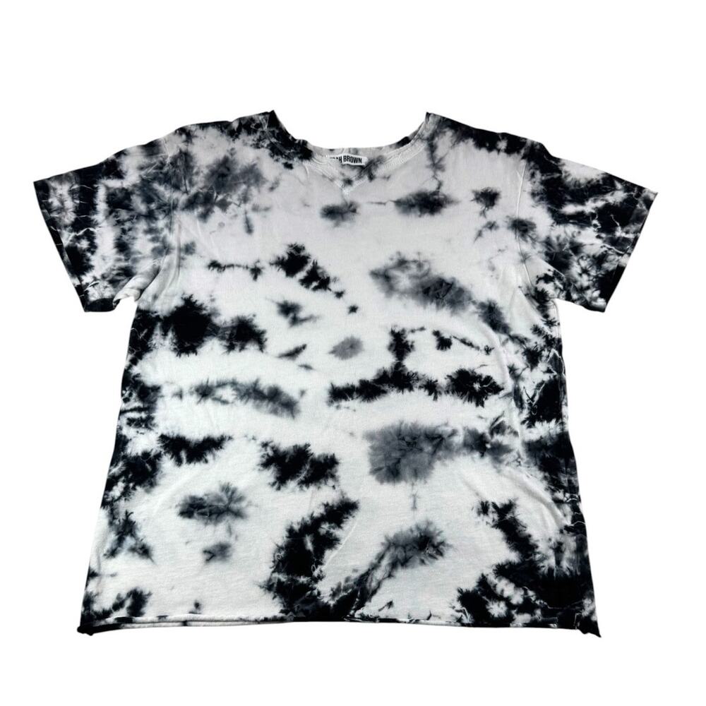 Joah Brown Short Sleeve Shirt O/S Cookies & Cream Tie Dye Cotton Distressed USA
